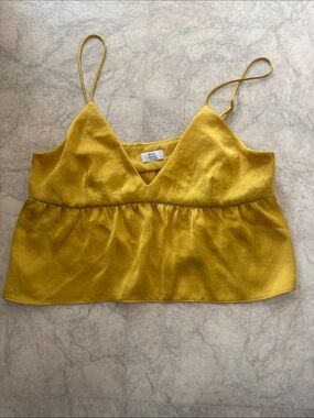 Little Moon Mustard Yellow Spaghetti Strap Peplum Cami